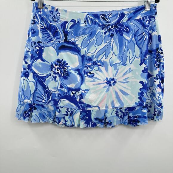 Lilly Pulitzer Luxletic Skort Sz L Blue Floral Print Catch and Keep UPF50+ Nylon - Picture 1 of 11